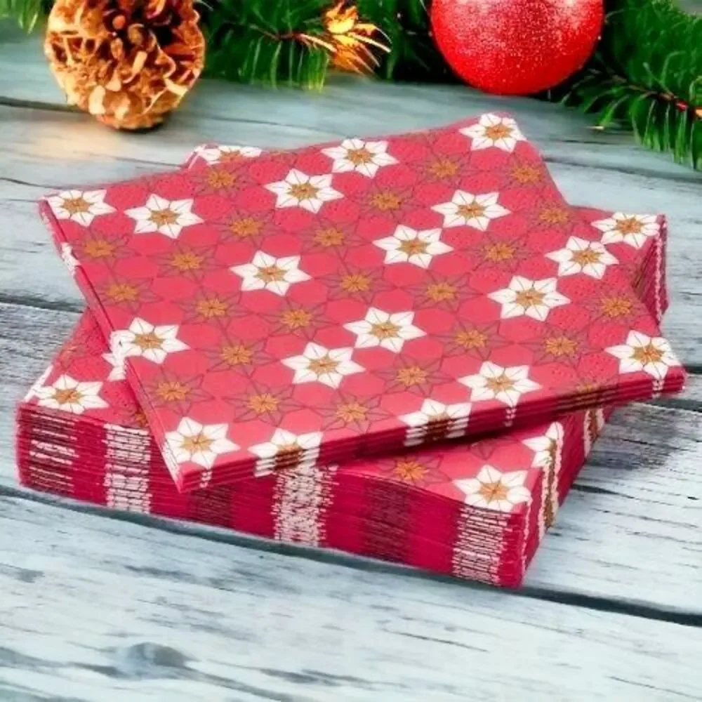 IKEA VINTERFINT Paper Napkins Christmas Floral Pattern 9 ½x9 ½ " Red/2 PACK - Picture 1 of 4